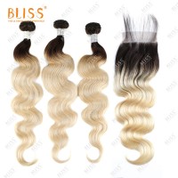 Bliss T1b-613 Ombre Blonde Bundle Body Wave Cuticle Aligned Human Hair 100 Unprocessed Hair Bundles