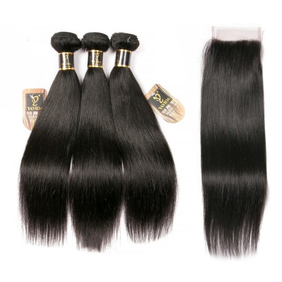 free shipping brazilian human hair weave straight 3 bundles with lace closure